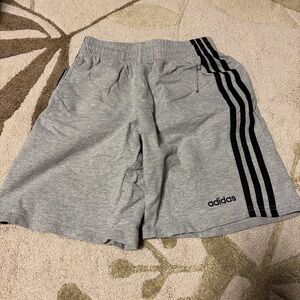 Adidas Boys Gray Athletic Shorts with Black Three-Stripe- Medium